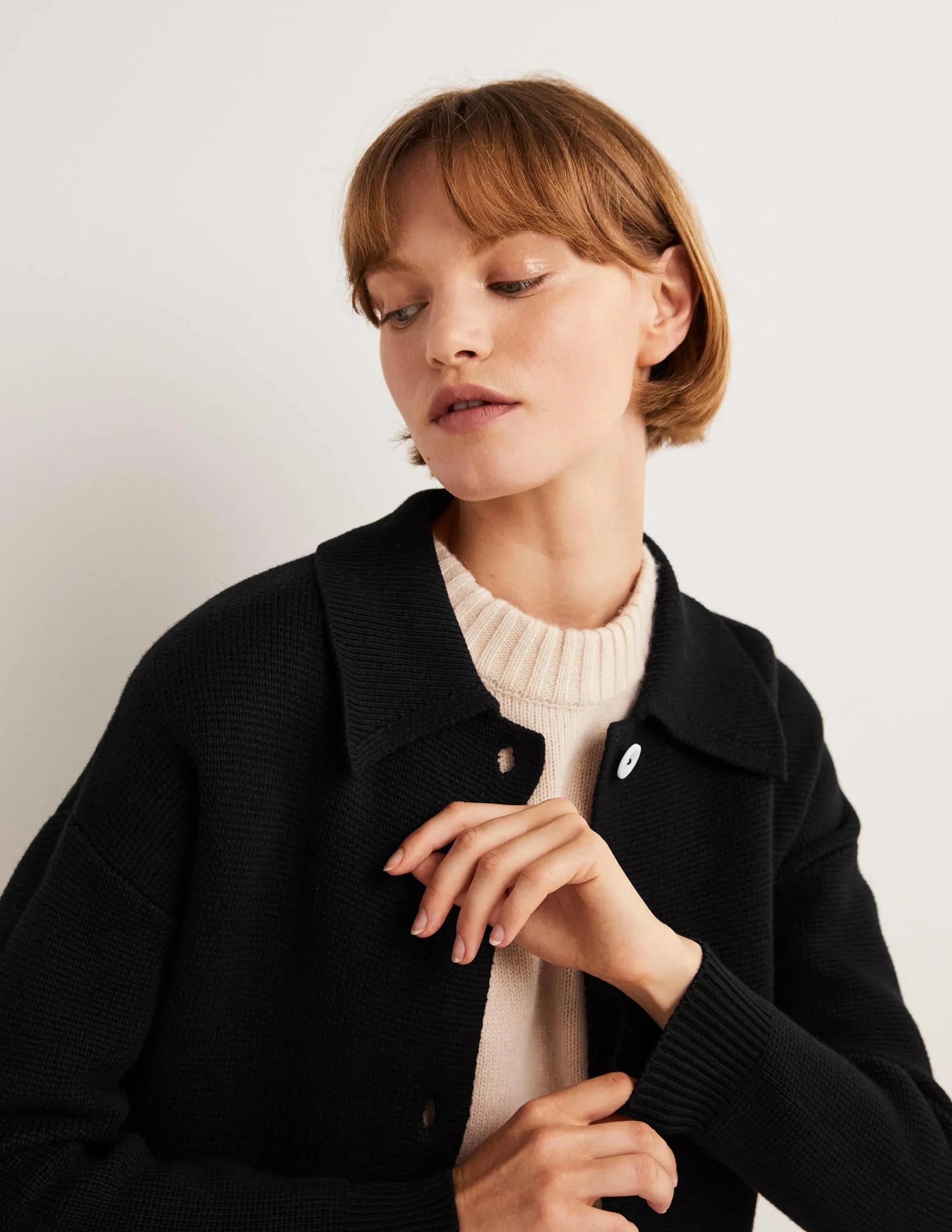 Wool Blend Cardigan-Black