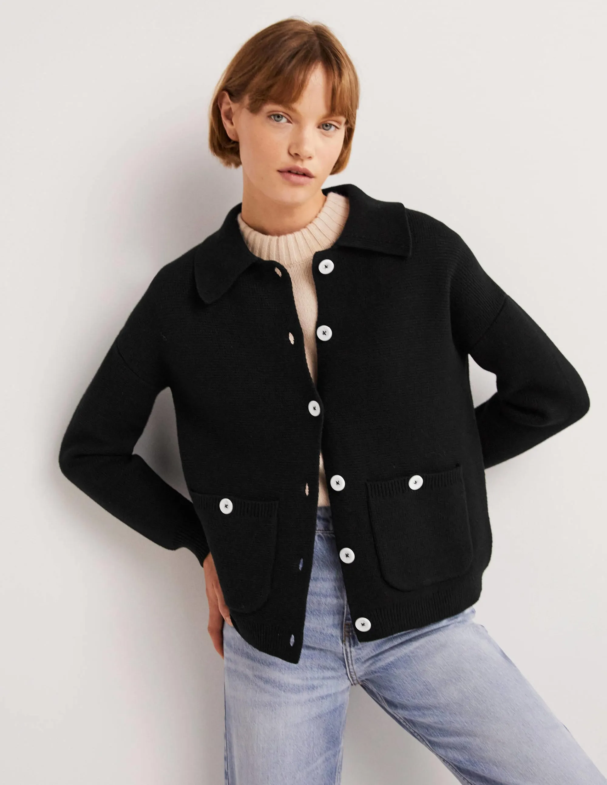 Wool Blend Cardigan-Black