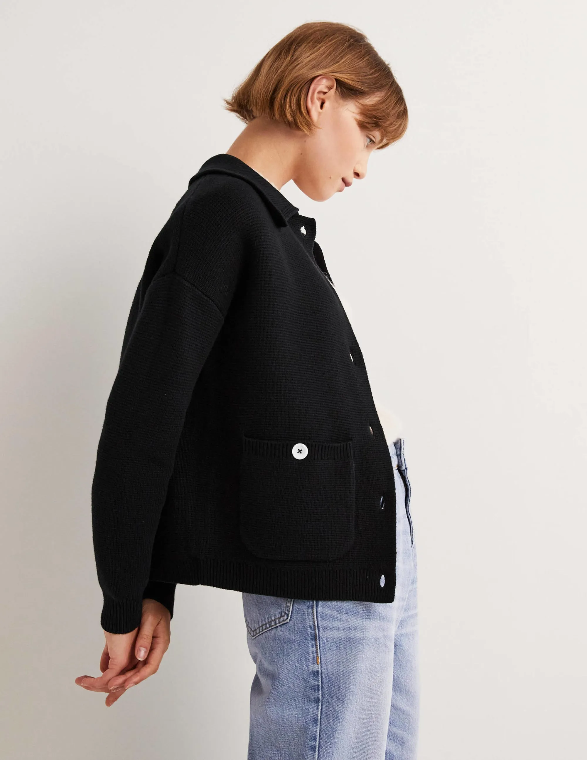 Wool Blend Cardigan-Black